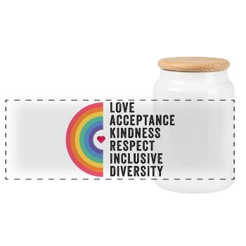 Mois de la fierté LGBT - Amour. Acceptation. Bonté. - Boîte à biscuits avec couvercle en bois - blanc - Devant