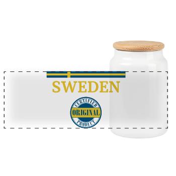 Flag of Sweden - Panoramic Cookie Jar with Wooden Lid - white - Front