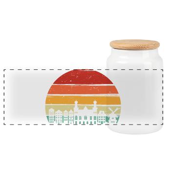 Retro Sunset City Skyline - Panorama Keksdose mit Holzdeckel - Weiß - Vorne