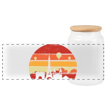 Paris Sonnenuntergang Skyline Silhouette - Panorama Keksdose mit Holzdeckel - Weiß - Vorne