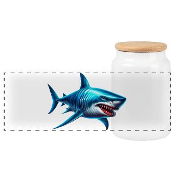 Shark - Panoramic Cookie Jar with Wooden Lid - white - Front