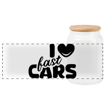 i love cars cars sports car tuner icon graphic - Panoramic Cookie Jar with Wooden Lid - white - Front
