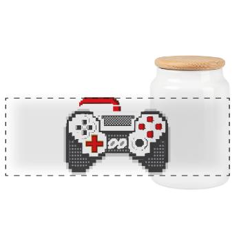 Gamepad Pixel Art - Panoramic Cookie Jar with Wooden Lid - white - Front