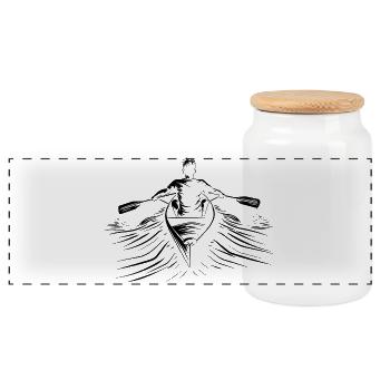 Rowing Sketch - Panoramic Cookie Jar with Wooden Lid - white - Front