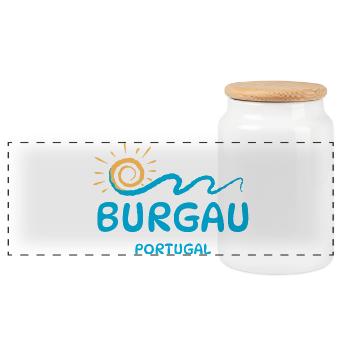 Burgau Portugal-Vibrant Coastal Wave Design  - Panoramic Cookie Jar with Wooden Lid - white - Front