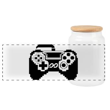 Gamepad Pixel Graphics - Panoramic Cookie Jar with Wooden Lid - white - Front