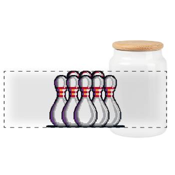 Pixel Bowling Pins - Panoramic Cookie Jar with Wooden Lid - white - Front