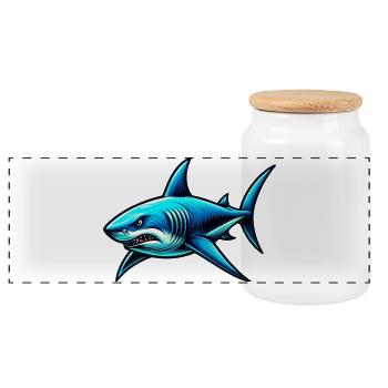 Shark - Panoramic Cookie Jar with Wooden Lid - white - Front