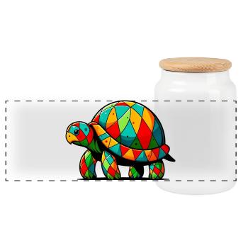 Harlekin-Schildkröte - Panorama Keksdose mit Holzdeckel - Weiß - Vorne