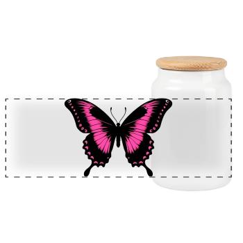 Butterfly - Panoramic Cookie Jar with Wooden Lid - white - Front