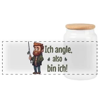 Ich angle, also bin ich! - Angler - Panorama Keksdose mit Holzdeckel - Weiß - Vorne