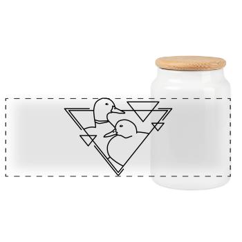 Two ducks in geometric design - Panoramic Cookie Jar with Wooden Lid - white - Front