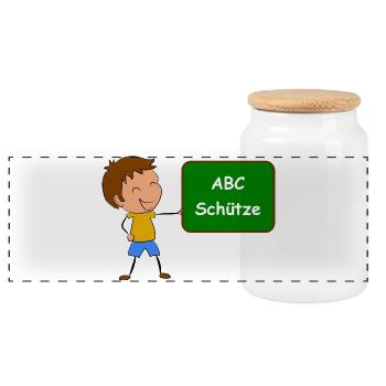 Einschulung ABC Schütze - Panorama Keksdose mit Holzdeckel - Weiß - Vorne