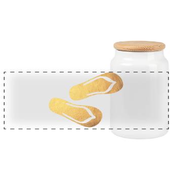 Latschen Flip Flops Gold Glamping Luxus Strand - Panorama Keksdose mit Holzdeckel - Weiß - Vorne