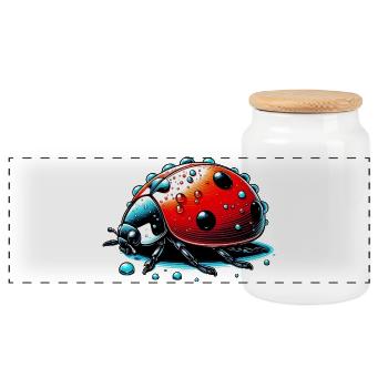Ladybird - Panoramic Cookie Jar with Wooden Lid - white - Front