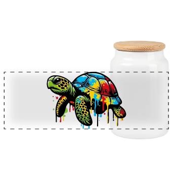Turtle - Panoramic Cookie Jar with Wooden Lid - white - Front
