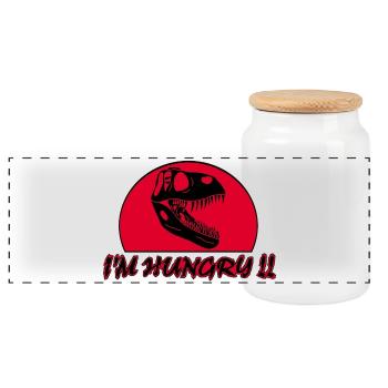Tyrannosaurus Rex Hunger - Panoramic Cookie Jar with Wooden Lid - white - Front