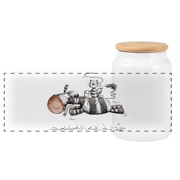 Chat chevauchant Zebra Stripe Motif Animal MODARTIS - Boîte à biscuits avec couvercle en bois - blanc - Devant