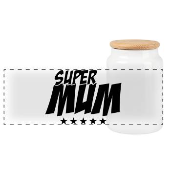 Super Maman - Fête des Mères - Boîte à biscuits avec couvercle en bois - blanc - Devant