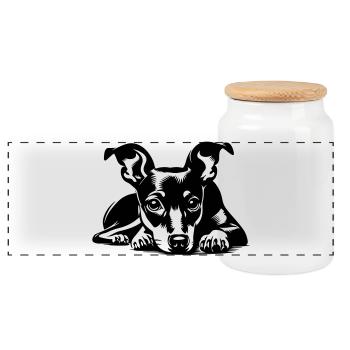 Miniature Pinscher - Panoramic Cookie Jar with Wooden Lid - white - Front