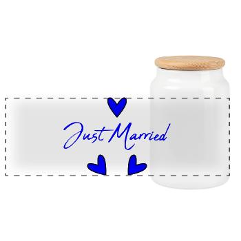 JUST MARRIED. Bachelorette party. VALENTINE'S DAY. COUPLE - Panoramic Cookie Jar with Wooden Lid - white - Front
