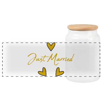 HERZ. PAPA. MAMA. Junggesellinnenabschied. BEBE. KIND. HERZ. FEST - Panorama Keksdose mit Holzdeckel - Weiß - Vorne