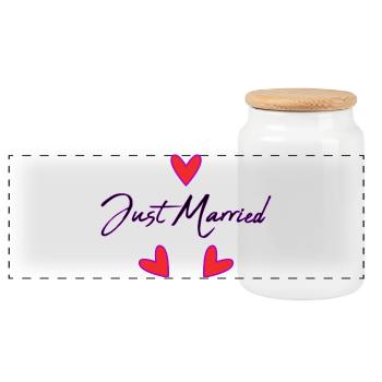 GERADE VERHEIRATET. Junggesellinnenabschied. VALENTINSTAG. PAAR - Panorama Keksdose mit Holzdeckel - Weiß - Vorne
