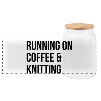 Knitting - Panoramic Cookie Jar with Wooden Lid - white - Front