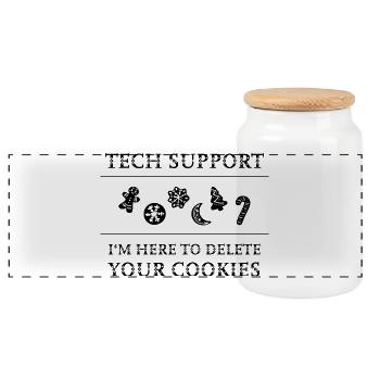 "Tech Support - I'm Here To Delete Your Cookies" - Panorama Keksdose mit Holzdeckel - Weiß - Vorne