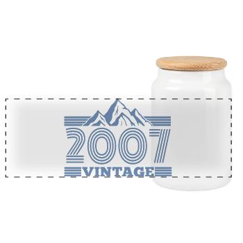 Geburtstag Jahrgang 2007 Retro Natur Berge - Panorama Keksdose mit Holzdeckel - Weiß - Vorne