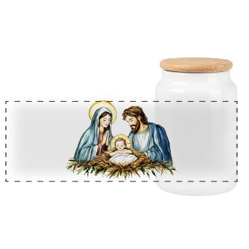 Christmas Sweater Christmas at the Manger Jesus - Panoramic Cookie Jar with Wooden Lid - white - Front
