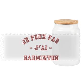I Can't I Badminton - Panoramic Cookie Jar with Wooden Lid - white - Front