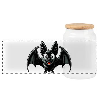 Bat - Panoramic Cookie Jar with Wooden Lid - white - Front