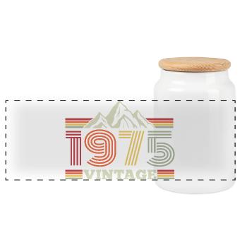 Birthday 1975 Retro Nature Hiking Mountains - Panoramic Cookie Jar with Wooden Lid - white - Front