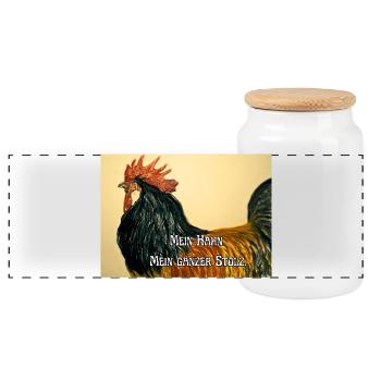Stolzer Hahn 🐓 - Panorama Keksdose mit Holzdeckel - Weiß - Vorne