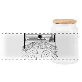Ballon et filet de volley-ball - Boîte à biscuits avec couvercle en bois - blanc - Devant