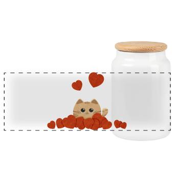 Cute cat surrounded by hearts for Valentine's Day - Panoramic Cookie Jar with Wooden Lid - white - Front