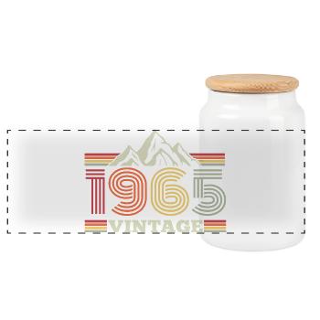 Geburtstag Jahrgang 1965 Retro Wandern - Panorama Keksdose mit Holzdeckel - Weiß - Vorne