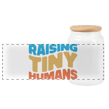 Raising Tiny Humans – Eltern-Alltag mit Humor - Panorama Keksdose mit Holzdeckel - Weiß - Vorne