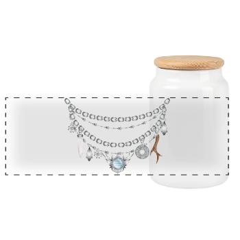 Charivari with silver pendants illustration - Panoramic Cookie Jar with Wooden Lid - white - Front