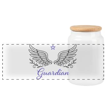 Guardian Wings - Spiritual Angel Art - Panoramic Cookie Jar with Wooden Lid - white - Front