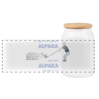 Alpaca hike - Panoramic Cookie Jar with Wooden Lid - white - Front
