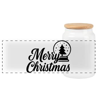 Merry Christmas Design with Christmas Ball - Panoramic Cookie Jar with Wooden Lid - white - Front