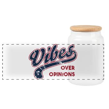 L’ambiance plutôt que les opinions Rétro Typographie délavée - Boîte à biscuits avec couvercle en bois - blanc - Devant