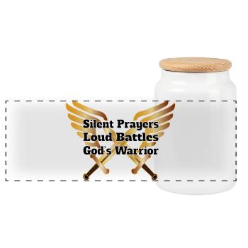 Divine Warrior Wings  - Panoramic Cookie Jar with Wooden Lid - white - Front