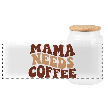 Mama Needs Coffee Funny Coffee Mom Saying - Panoramic Cookie Jar with Wooden Lid - white - Front