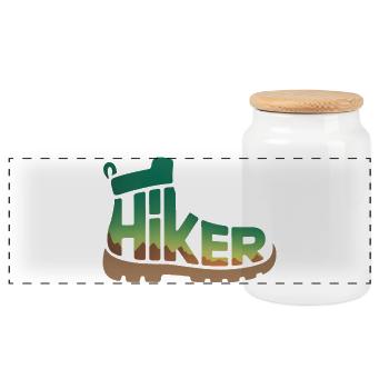 Hiker Typography - Hiking Design - Panoramic Cookie Jar with Wooden Lid - white - Front
