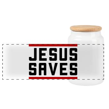 Jesus saves in a Christian way - Panoramic Cookie Jar with Wooden Lid - white - Front