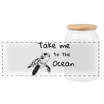 Take me to the Ocean – Sea Turtle - Panoramic Cookie Jar with Wooden Lid - white - Front