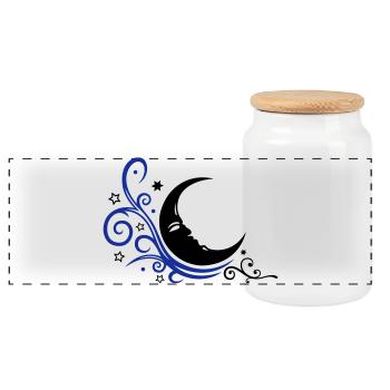 Symbole mystique de la lune et des étoiles - Boîte à biscuits avec couvercle en bois - blanc - Devant